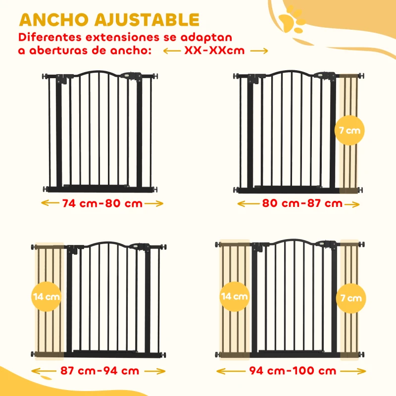 PawHut Barrera para Perros con Ancho Ajustable 74-100 cm Barrera de Seguridad para Perros con 2 Extensiones Negro