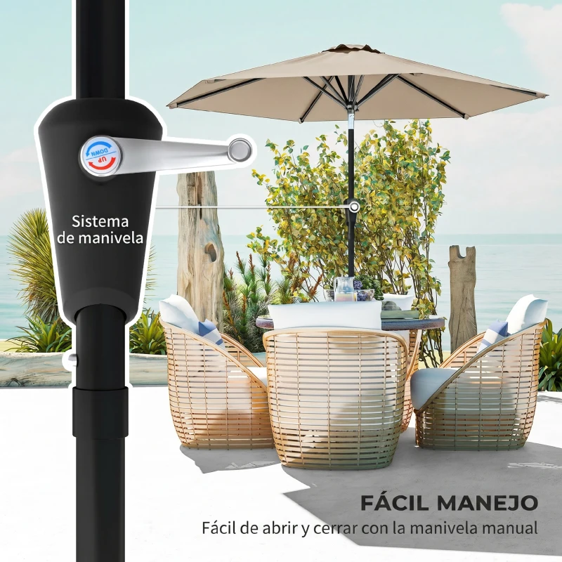 Outsunny Sombrilla de Jardín Ø230x216 cm Parasol Basculante con Apertura Manual Impermeable para Patio Piscina  Caqui