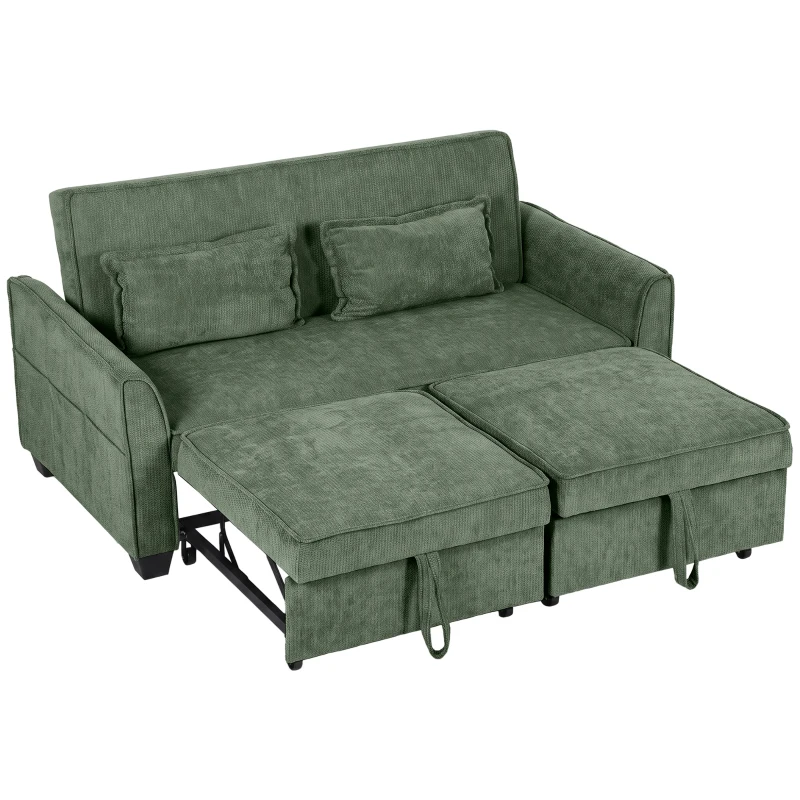 HOMCOM 2 Seater Sofa Bed, 4-in-1 L-Shaped Convertible Pull-Out Sleeper Sofa with Adjustable Backrest Side Pockets, Dark Green