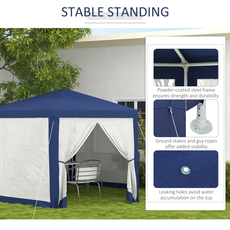 Outsunny 4m Hexagon Gazebo Party Tent, Screen House Patio Canopy Event Shelter for Activities, Shade Resistant, Blue