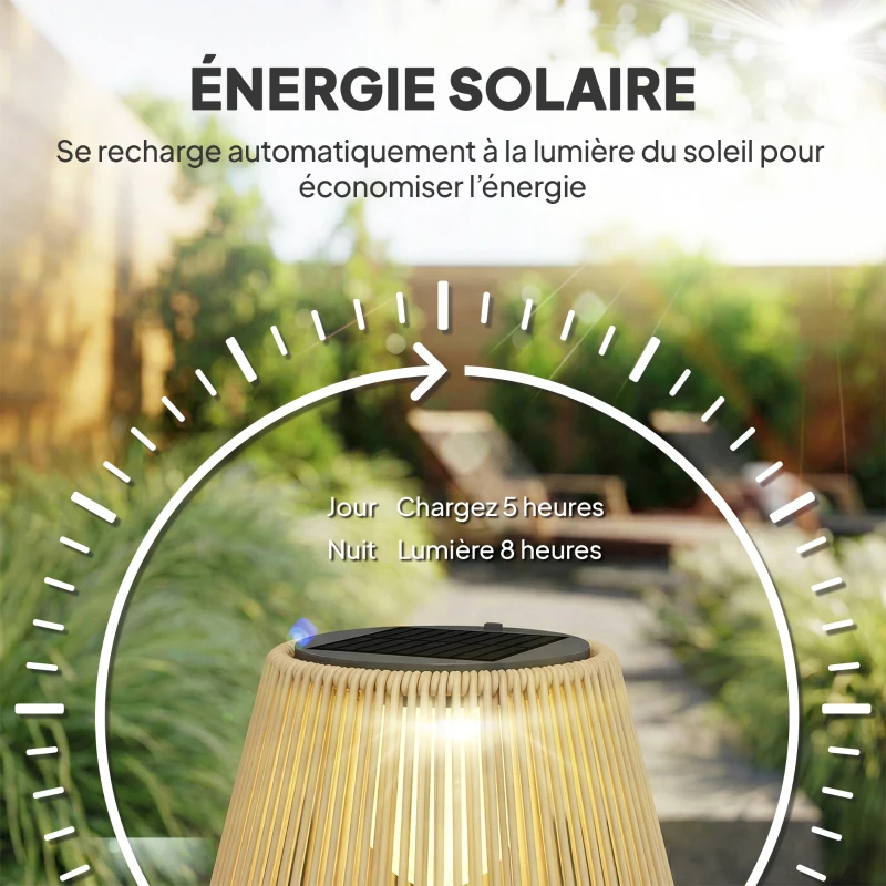 Outsunny Lanterne Solaire Extérieure en résine tressée lampadaire sans fil rechargeable  capteur de lumière 35 x 35 x 55 cm jaune