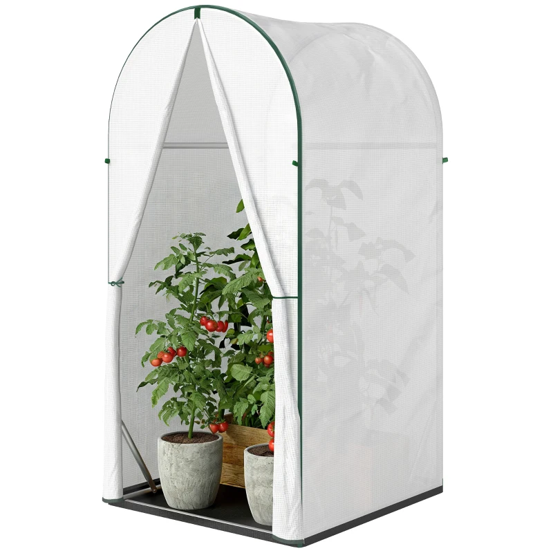 Outsunny Mini Greenhouse, Portable Green House with Roll-Up Door, PE Base, Small Greenhouse, 100 x 100 x 195 cm, White