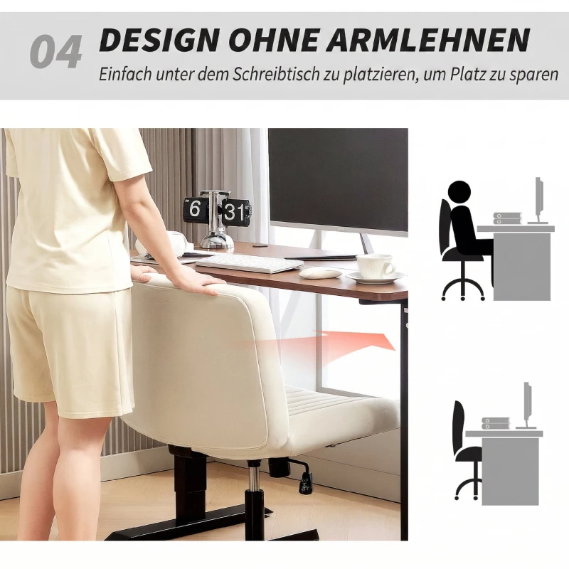 HOMCOM Homeoffice Stuhl höhenverstellbar Drehstuhl mit Leinenoptik Schneidersitz-Stuhl bis 120 kg belastbar, Cremeweiß