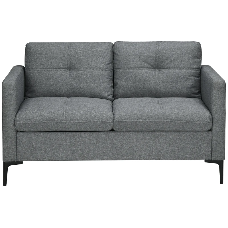 HOMCOM Canapé 2 places contemporain piètement métal noir tissu aspect lin gris foncé