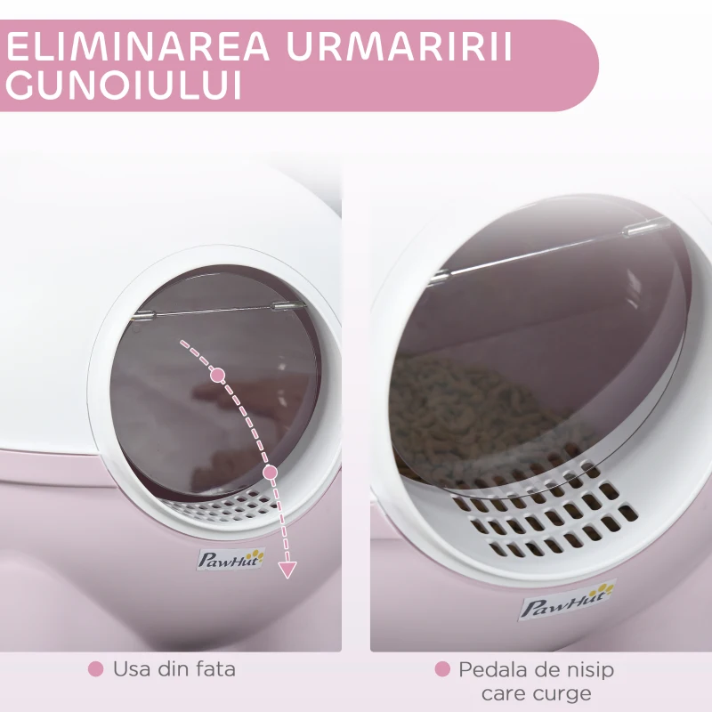 PawHut Litiere pentru Pisici 4kg Max cu Capac și Lopățică Inclusă, 53x51x48 cm, Albă și Roz