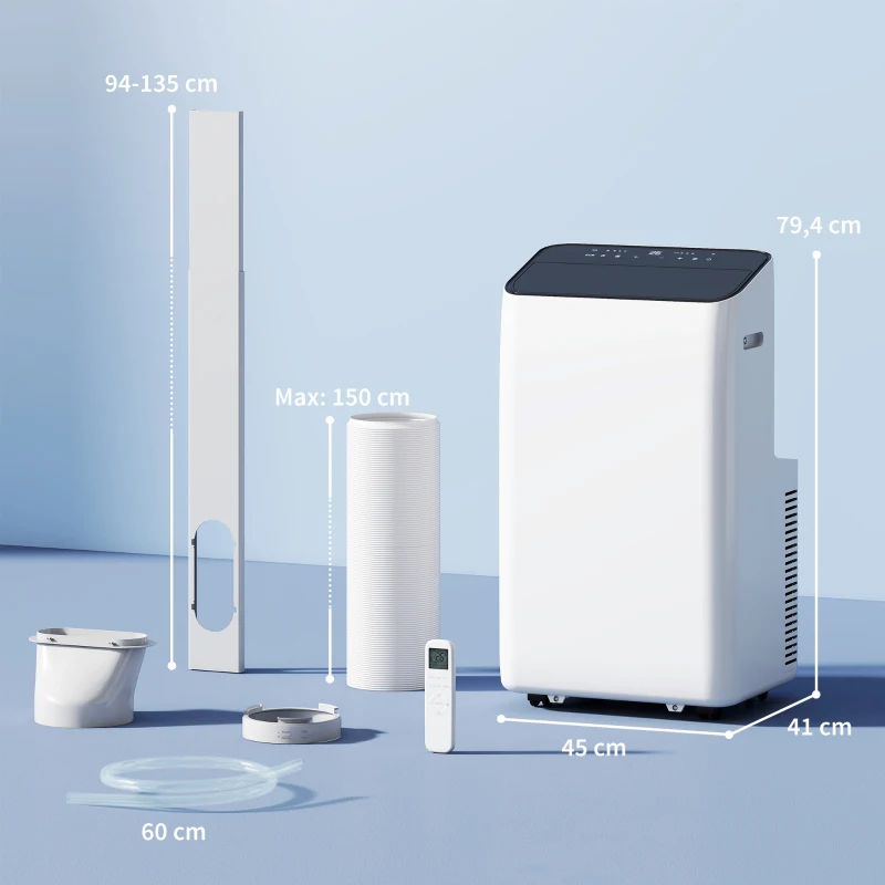 HOMCOM Mobiles Klimagerät 12.000 BTU mit Inverter-Technologie, Klimaanlage mit 60° Schwenkfunktion, 24H-Timer, Fernbedienung