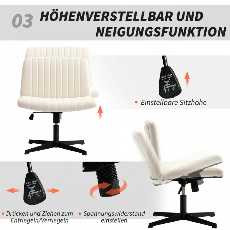 HOMCOM Homeoffice Stuhl höhenverstellbar Drehstuhl mit Leinenoptik Schneidersitz-Stuhl bis 120 kg belastbar, Cremeweiß