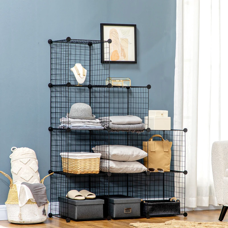 HOMCOM Estantería Modular 9 Cubos Estantería Apilable de Alambre DIY Organizador de Almacenamiento Multiuso para Salón Negro