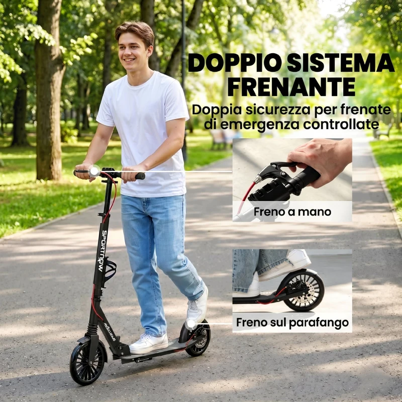 SPORTNOW Monopattino Pieghevole con Manubrio Regolabile in Altezza per Adulti, Argento