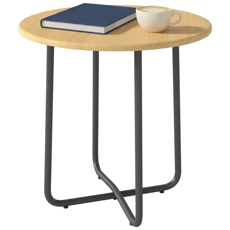 Outsunny Masă de Grădină din Metal cu Efect de Lemn, Ø48x51 cm
