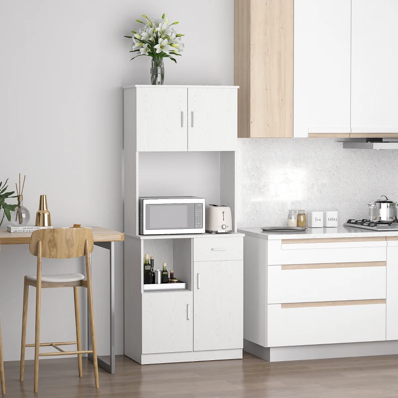 HOMCOM Armario de Cocina con 1 Cajón Estante Ajustable y Estante Abierto Estilo Moderno Antivuelco 71x41x178 cm Blanco