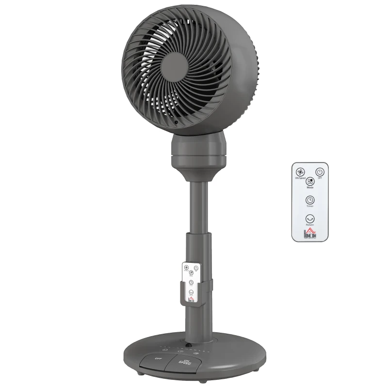 HOMCOM Air Circulator Fan Pedestal Cooling Fan with 3 Speed 3 Mode and Remote Control, 9 Inch, Grey