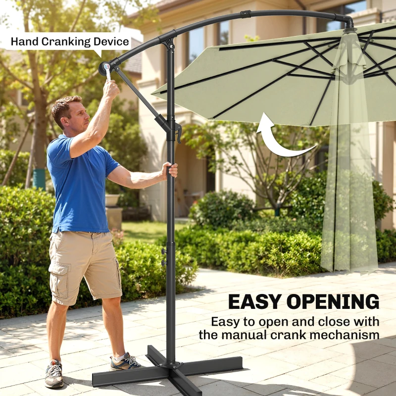 Outsunny 3m Overhanging Cantilever Parasol, with Cross Base - Beige