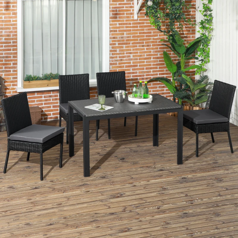 Outsunny Set of Four Armless Rattan Garden Chairs - Black