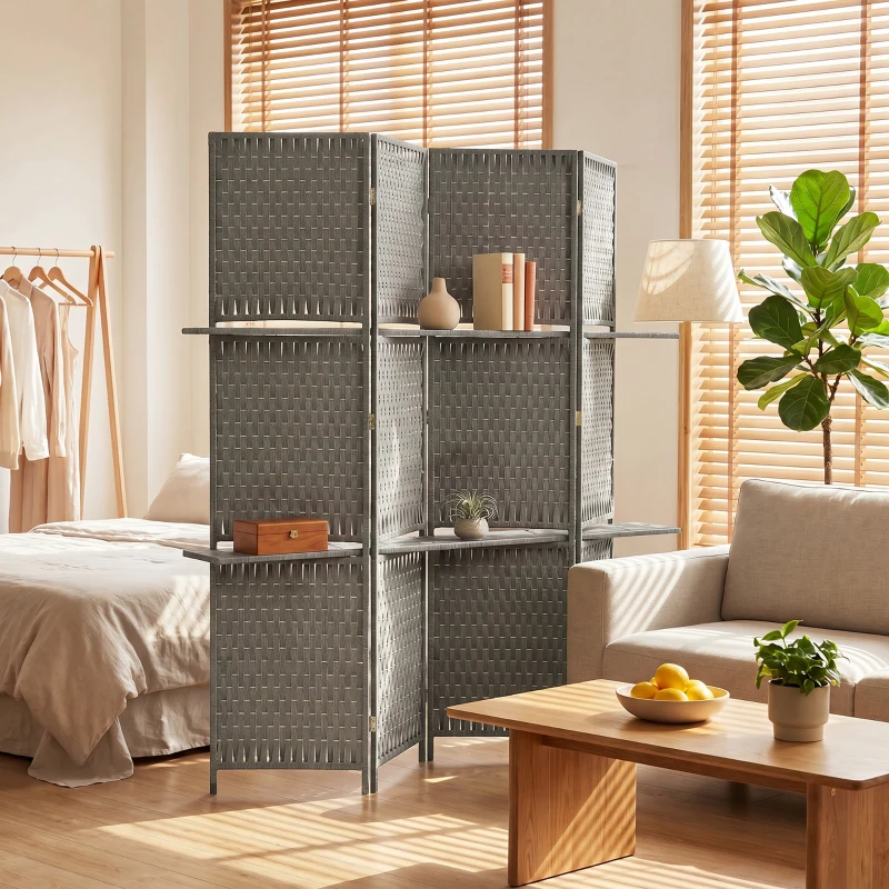 HOMCOM Wave Fibre Freestanding Folding Privacy Screen Panels, Room Divider, Grey