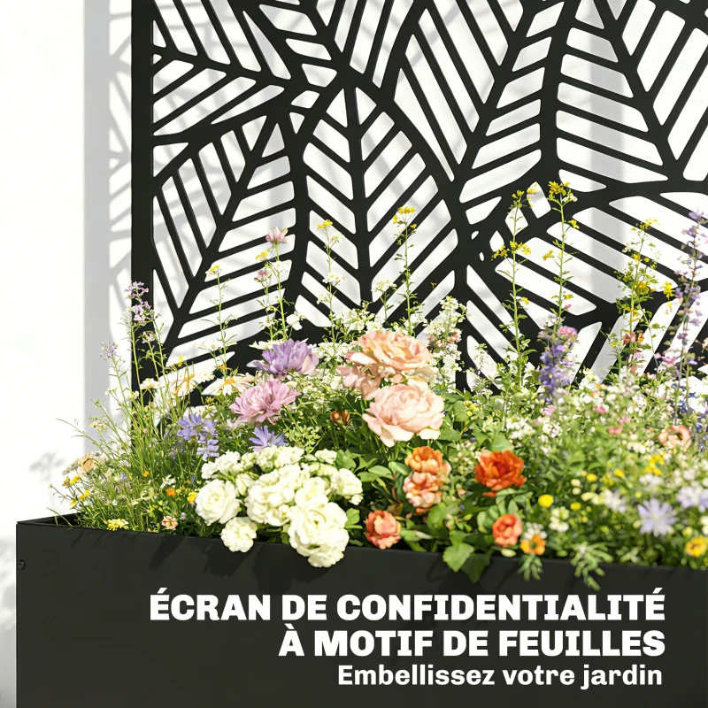Outsunny Jardinière avec treillis, bac à fleurs, lit surélevé avec brise-vue, pour plantes grimpantes métal 90 x 30 x 170 cm noir