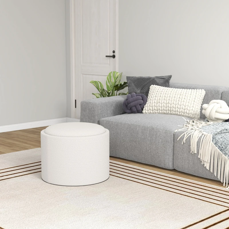 HOMCOM Hocker Polsterhocker, Leinen, versteckter Stauraum, umkehrbarer Deckel, 5 6cm x 56 cm x 42 cm, Creme + Natur