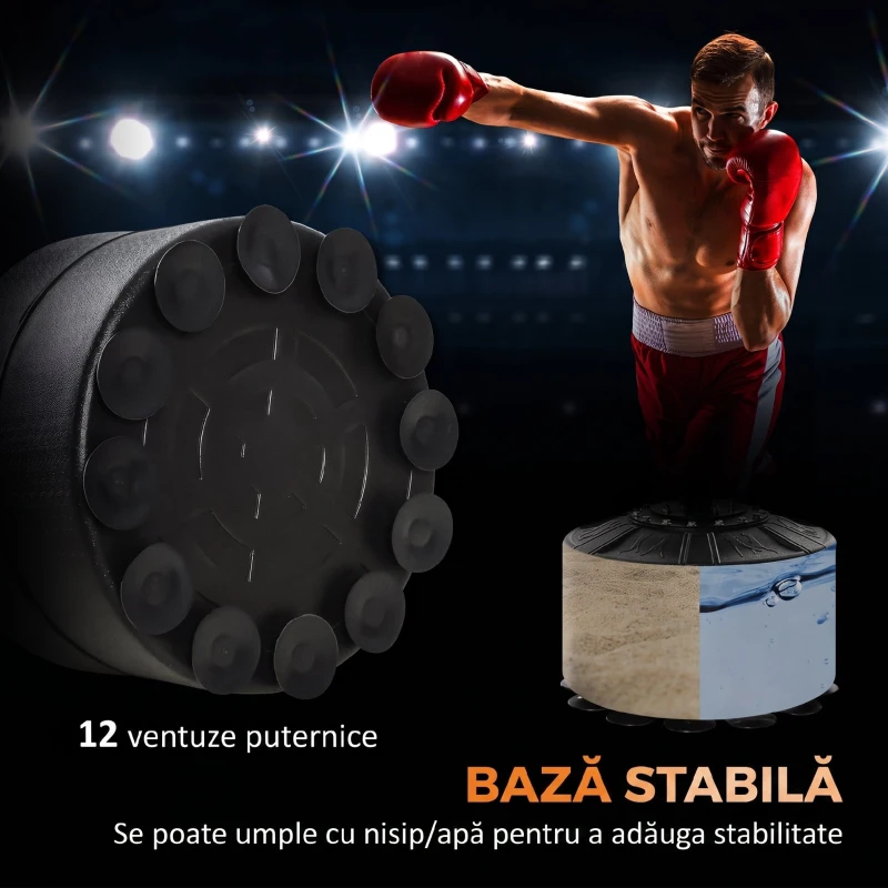 HOMCOM Sac de Box de Podea 4 în 1 cu 2 Speedball-uri, Bară Rotativă și Sac, Înălțime Reglabilă 160-230 cm, Roșu