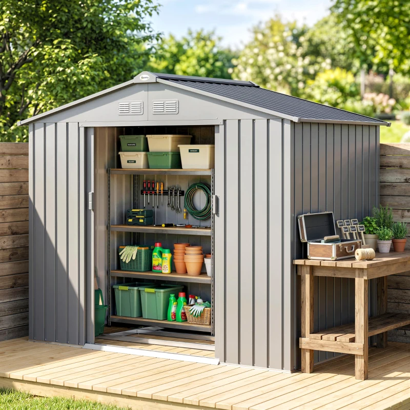Outsunny Abri de Jardin 2,5 m² - Remise pour Outils avec Kit de Fondation - Cabanon Porte Verrouillable - Tôle d'Acier Gris
