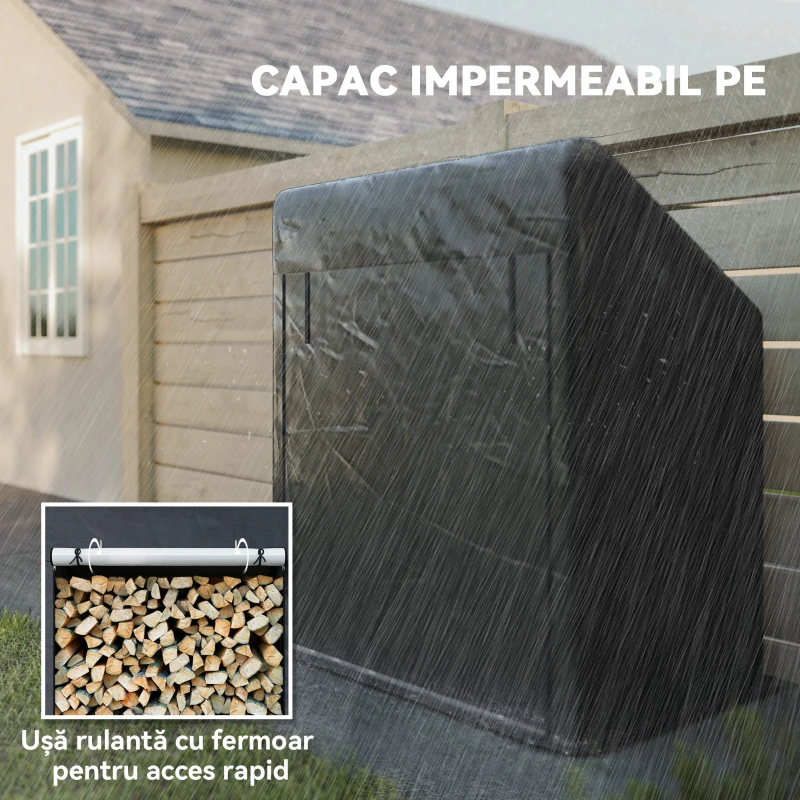 Outsunny Suport pentru Lemne de Foc de Exterior din Oțel cu Husă Impermeabilă, 100x60x110 cm, Negru