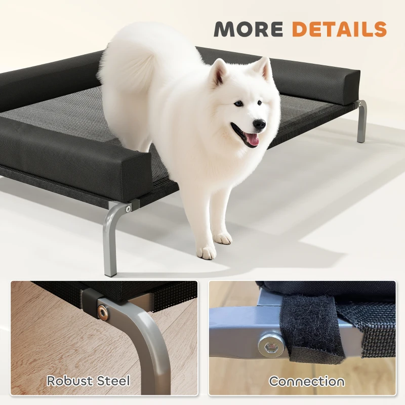 PawHut Elevated Dog Bed with Removable Bolsters, Raised Dog Bed for Large Breeds, Portable Indoor & Outdoor Pet Cots, Black