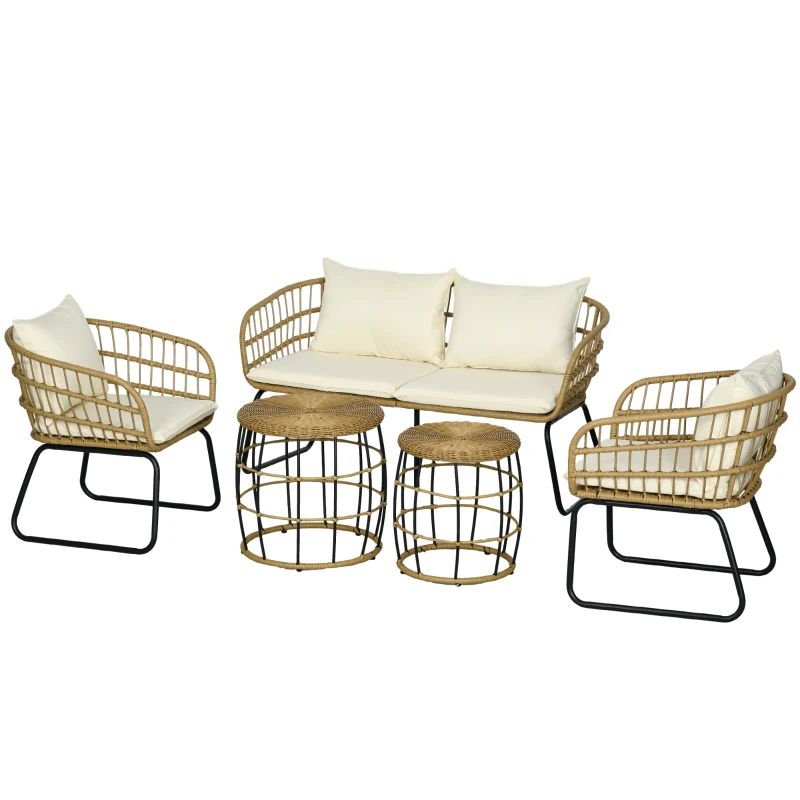 Outsunny Ensemble salon de jardin meubles d'extérieur 4 places 2 fauteuils 1 canapé 2 places et 2 tables basses coussins inclus