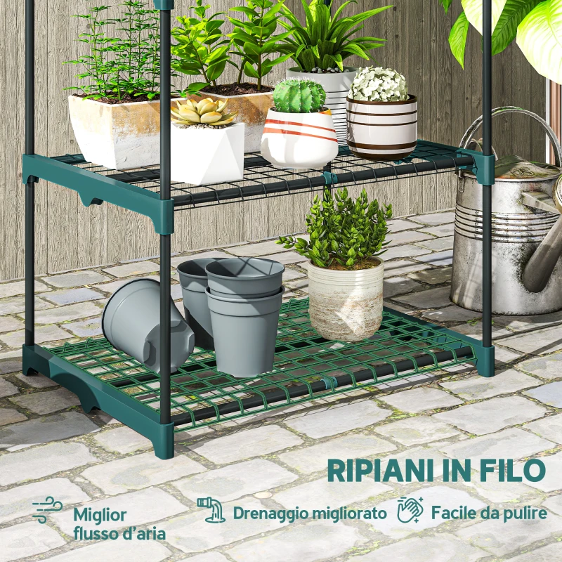 Outsunny Portapiante a 5 Livelli Aperti in Acciaio e Plastica, 67x49x138 cm, Verde Scuro