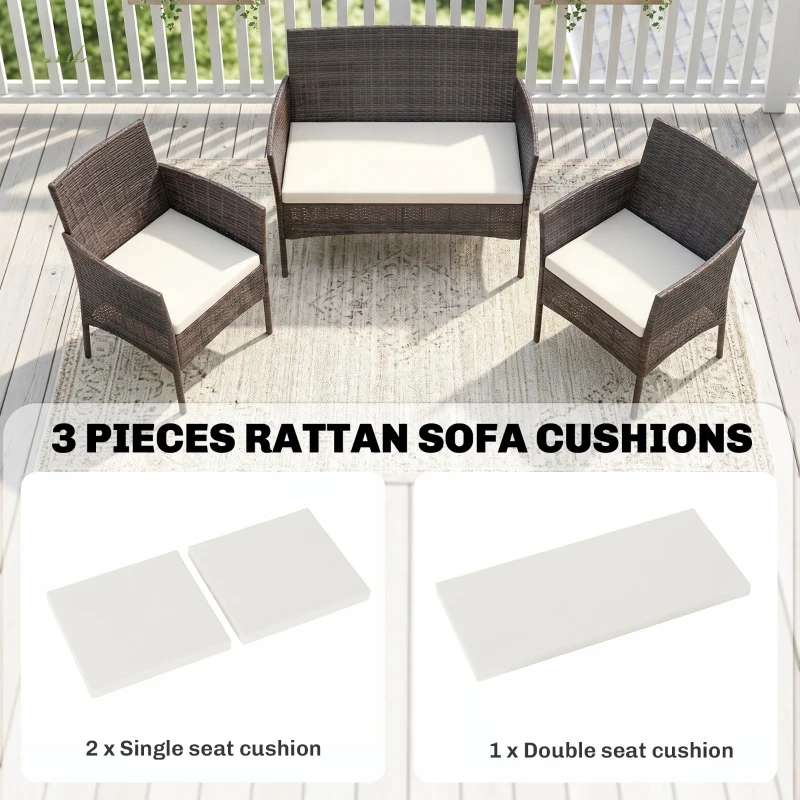 Outsunny Outdoor Seat Cushion Pads for Rattan Furniture, 3 PCs Garden Furniture Cushions, Cream White
