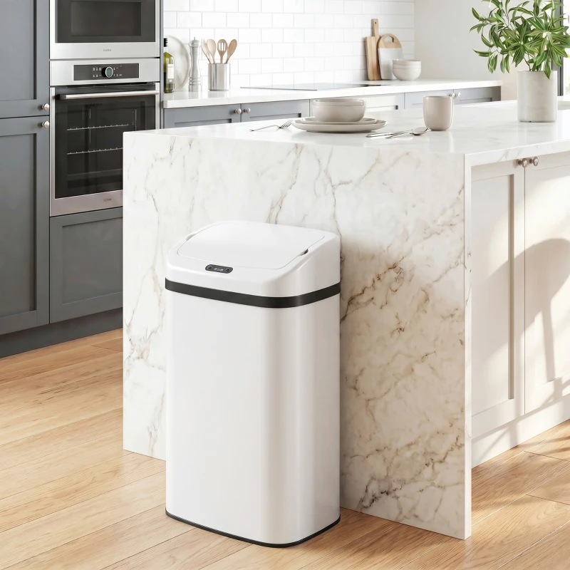 HOMCOM 48L Stainless Steel Sensor Bin - White