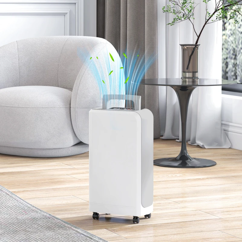 HOMCOM Deumidificatore Portatile Touch da 12L con Tubo di Scarico, Timer e Filtro, in ABS, 28x18x50.6 cm, Bianco