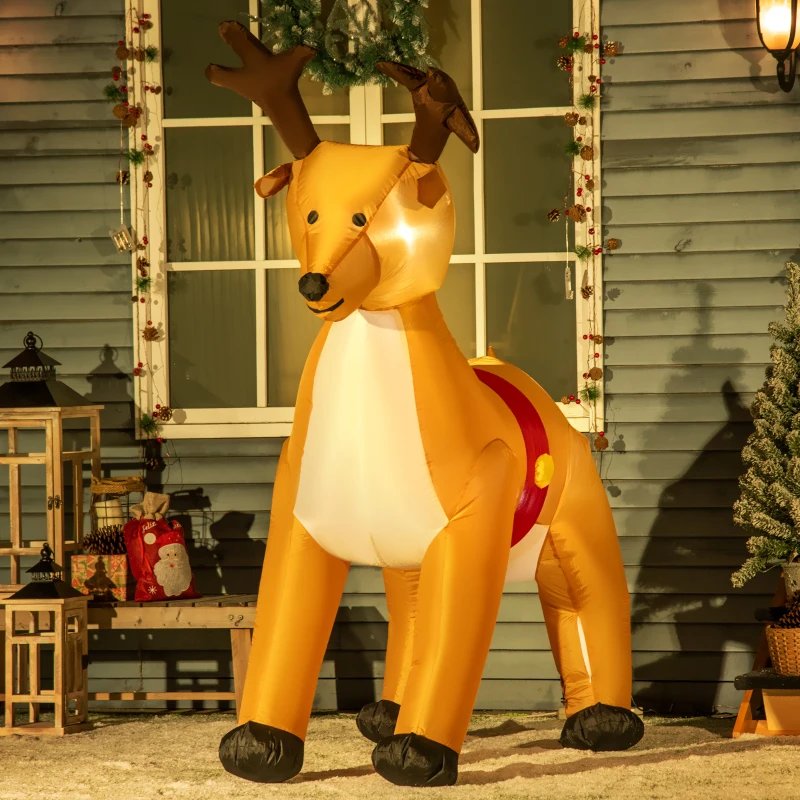 HOMCOM Reno Inflable de Navidad de 180 cm con Luces LED Ventilador Interno y Accesorios Poliéster IP44 Marrón