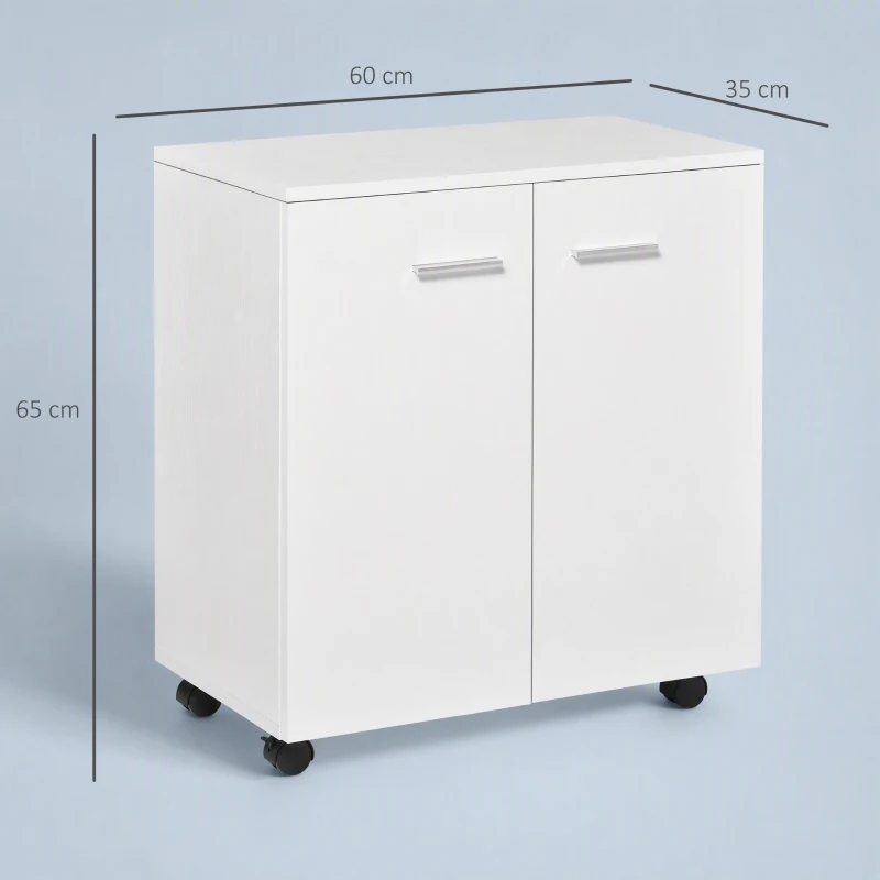 HOMCOM Mobile Sideboard Cabinet, Sideboard Storage Cabinet with 2 Doors and Internal Shelf for Office, 60 x 35 x 65 cm, White