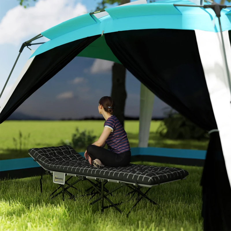 Outsunny 67cm Wide Folding Bed, Camping Cot for Adults with Mattress, Storage Pocket, Carry Bag, Max Load 150kg, Black