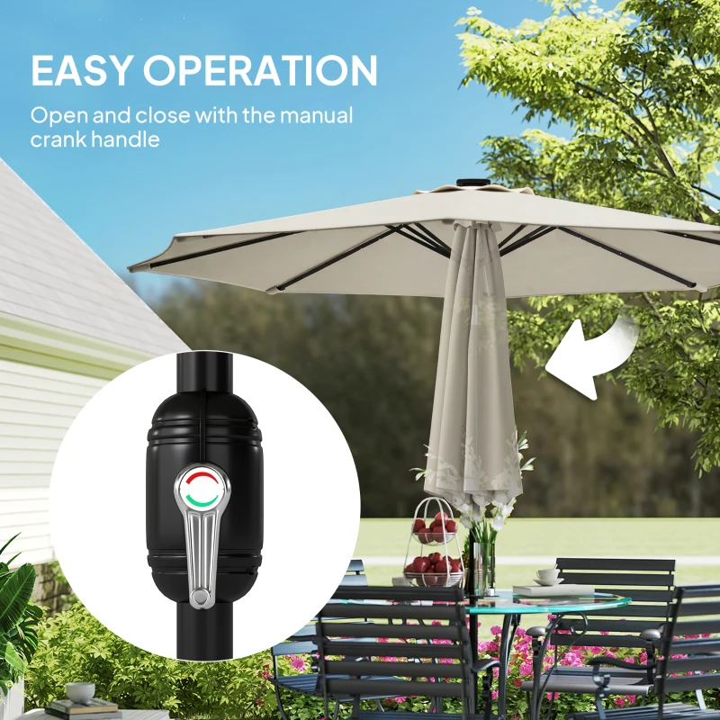 Outsunny 2.6 m Garden Parasol Umbrella with LED Solar Light, Parasol Cover, Outdoor Market Patio Umbrella, Cream White
