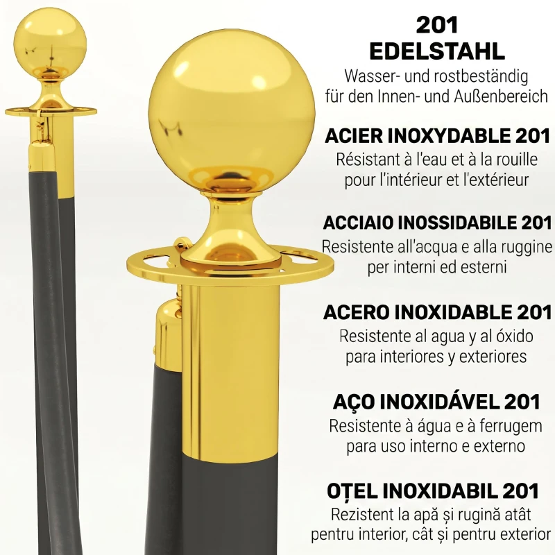 HOMCOM Stâlpi de delimitare din oțel inoxidabil cu frânghie catifelată neagră de 1,5 m și bază umplibilă, Ø32x96 cm