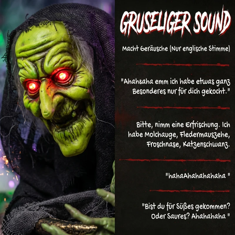 HOMCOM Geanimeerde Halloween-tafelheks met lachgeluid, verlichte ogen en geluid-/aanraakactivatie