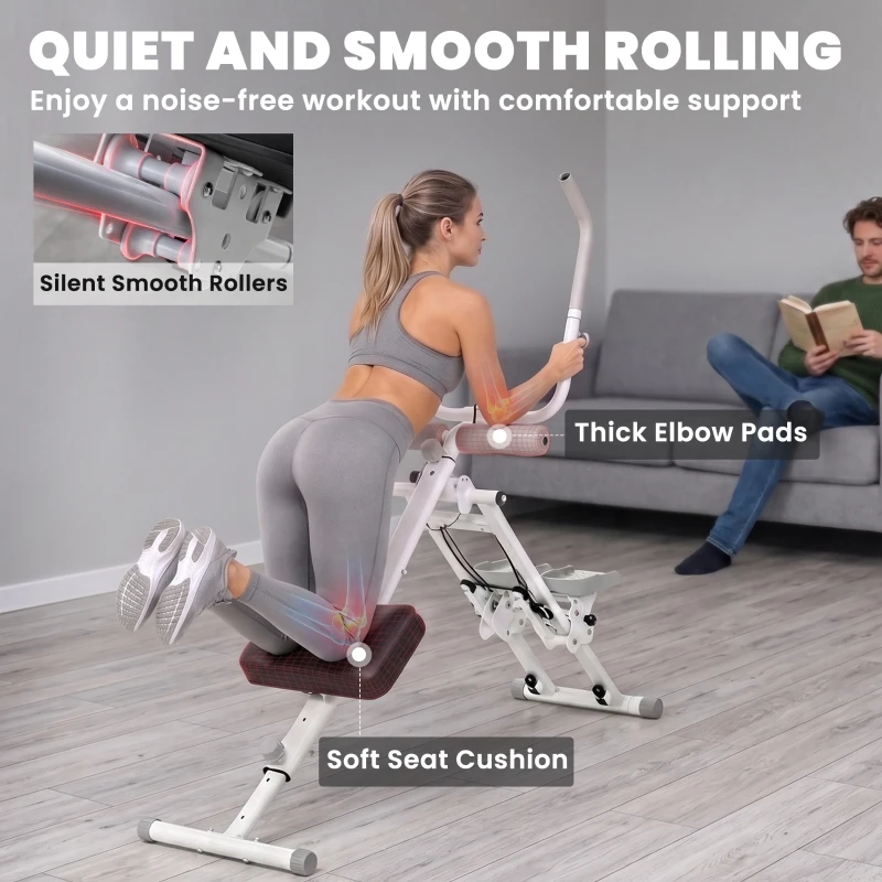 SPORTNOW 2-in-1 Ab Machine and Stair Stepper, Foldable Ab Trainer and Climbing Machine with LCD Monitor for Home Gym, White