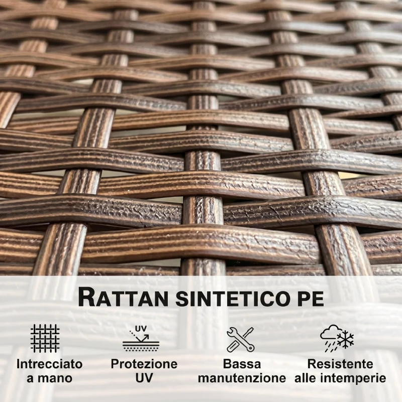 Outsunny Divano da Giardino 2 Posti con Cuscini e Tappetini Antiscivolo, in Rattan e Acciaio, 115x63x85 cm, Beige