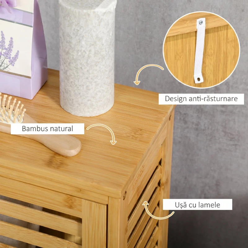 kleankin Dulap de Baie din Bambus cu Raft Interior Reglabil, 30x19,9x70 cm, Culoare Lemn
