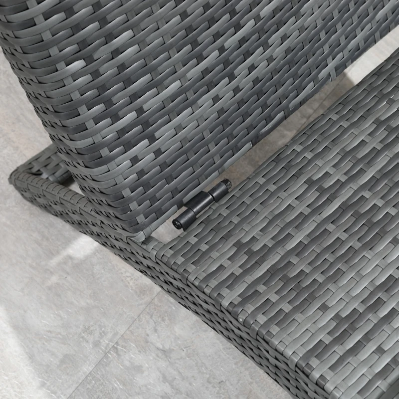 Outsunny Folding Sun Lounger, PE Rattan Garden Lounger Chair with Soft Padded Cushion, Ergonomic Curved Design Sun Bed for Balcony, Garden, Grey