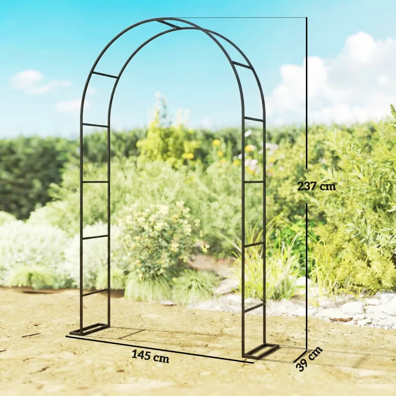 Outsunny Garden Arch, 2.4 m High x 1.5 m Wide Metal Garden Trellis for Climbing Plants, Outdoor Wedding Arch for Bridal, Black
