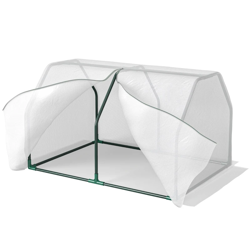 Outsunny Invernadero de Terraza 100x70x60 cm Vivero Casero Pequeño de Jardín con Cremallera para Cultivos Plantas Flores Marco de Acero Cubierta de PE 140g/m² Blanco