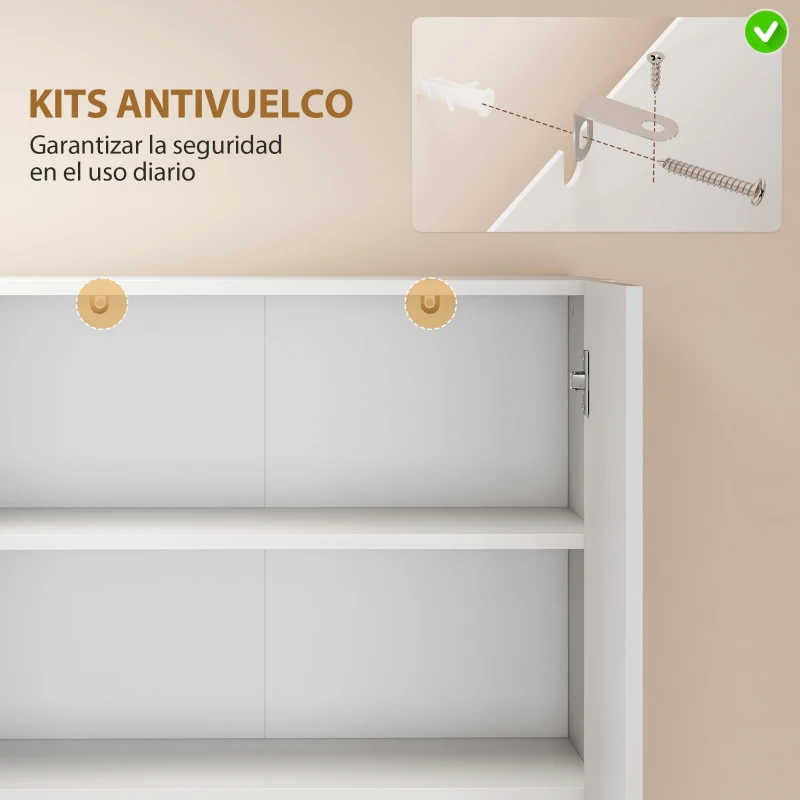 HOMCOM Alacena de Cocina con 4 Puertas Compartimento Abierto Estantes Ajustables 68x34x180 cm Blanco Brillo