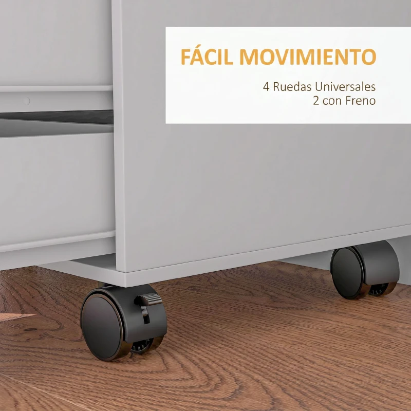 HOMCOM Cajonera de Oficina con 5 Cajones Ruedas Estante Ajustable Soporte para Impresora 78x40x66,5 cm Blanco