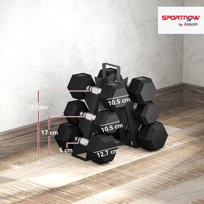 SPORTNOW Set Gantere Hexagonale cu Rack, 2x4kg 2x6kg 2x8kg, Negru