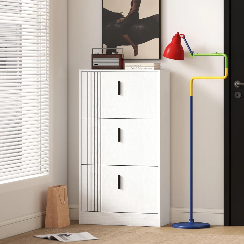 HOMCOM Meuble à chaussures armoire à chaussures à 3 abattants 18 paires grande capacité en bois 63 x 24 x 117 cm blanc