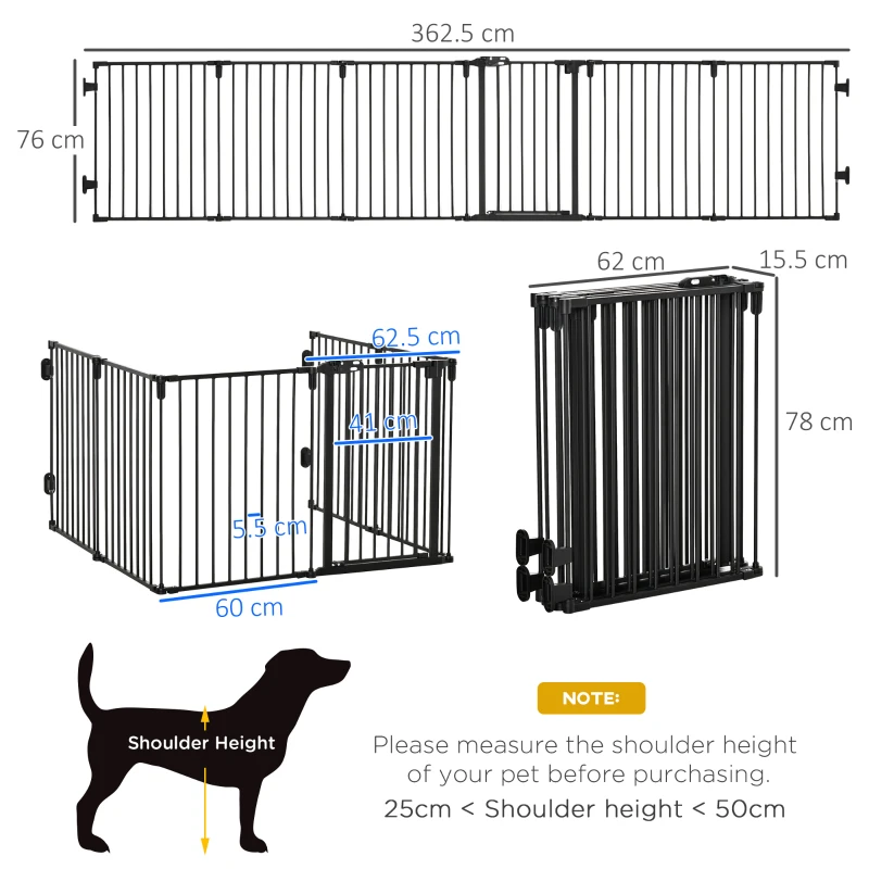 PawHut Dog Safety Gate 6-Panel Playpen Fireplace Christmas Tree Steel Fence Stair Barrier Room Divider Black
