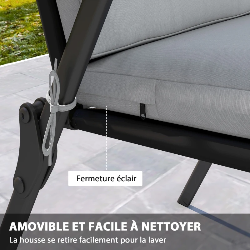 Outsunny Lot de 2 coussins de chaise de jardin, galettes de chaise 50 x 50 cm, mousse haute densité, antidérapants 50x50 cm gris