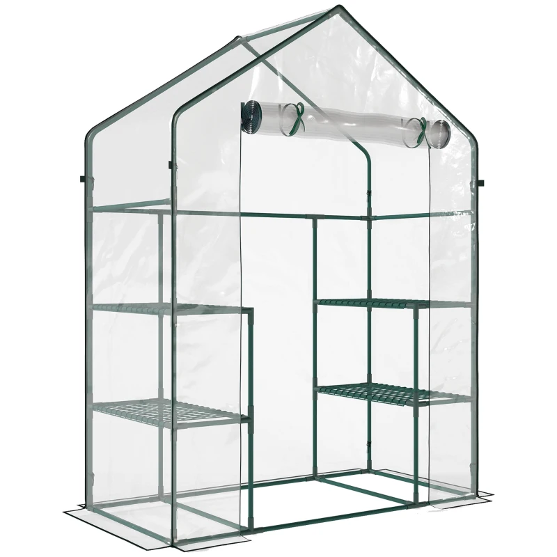 Outsunny Serre de jardin 4 tablettes acier PVC haute densité 140 g/m² anti-UV 142 x 73 x 195 cm transparent vert