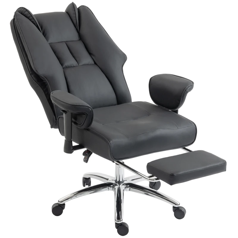 HOMCOM Executive Office Chair, Reclining Desk Chair with Footrest, Adjustable Armrests, Pet Friendly Faux Leather, Black